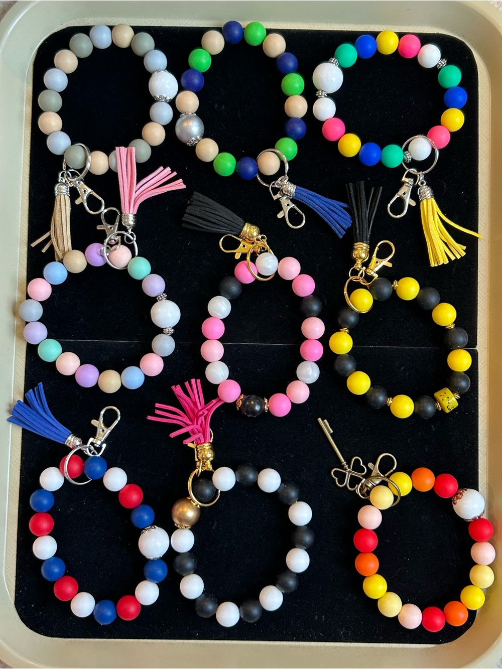 Beaded Keychains / wristlets / bag charms - WHOLESALE LOT OF SEVENTY (70)